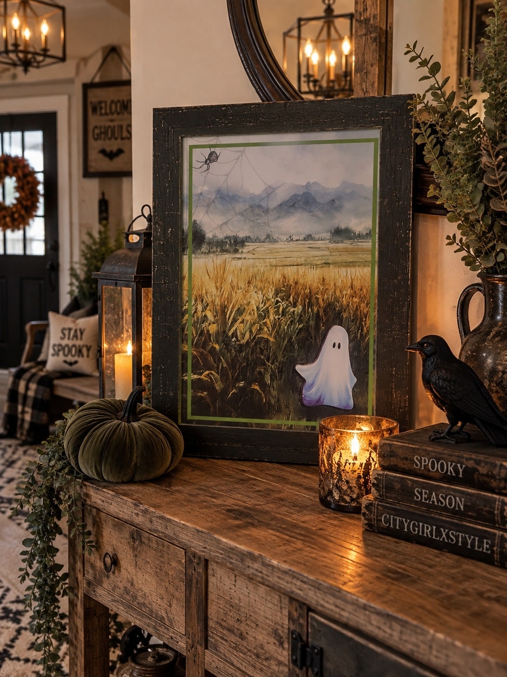 Framed Halloween Ghost Wall Art - White